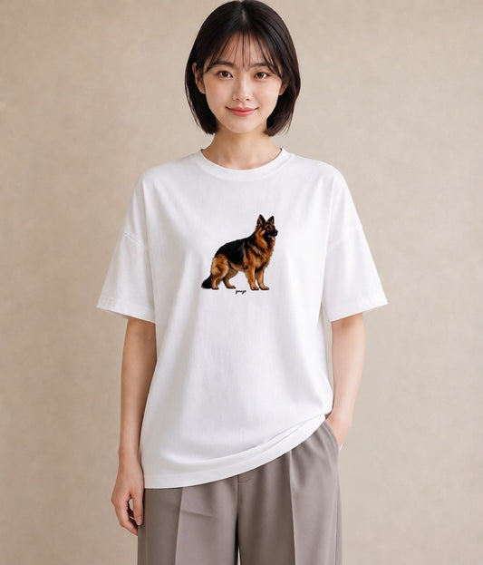 プリントTシャツ レディース ジャーマンシェパード 犬 いぬ イラスト 旅行コーデ 通勤 在宅 白T YMAZO