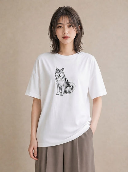 グラフィックTシャツ レディース 秋田犬 犬 いぬ イラスト 上品 姉妹 送別ギフト 白T YMAZO