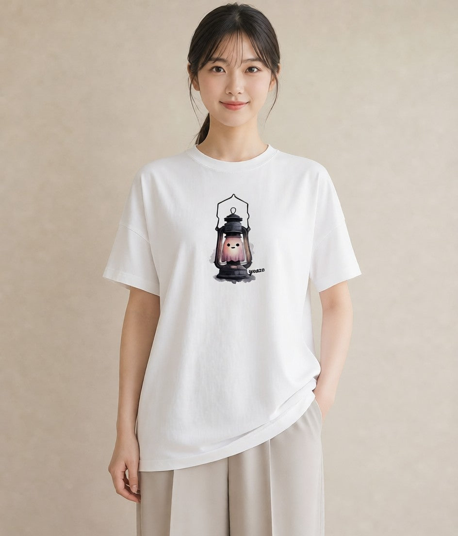半袖Tシャツ レディース 街灯 夜霧 夜 ナチュラル アンティーク イラスト レトロ レイヤード 友達ギフト 白T YMAZO