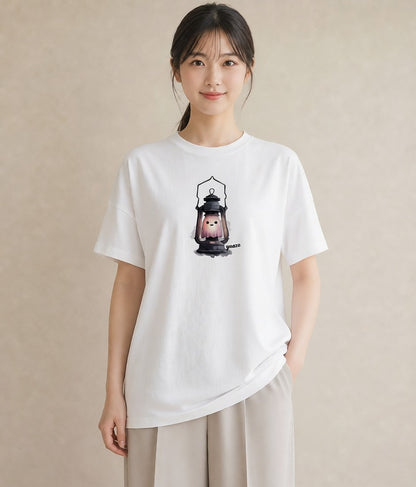半袖Tシャツ レディース 街灯 夜霧 夜 ナチュラル アンティーク イラスト レトロ レイヤード 友達ギフト 白T YMAZO
