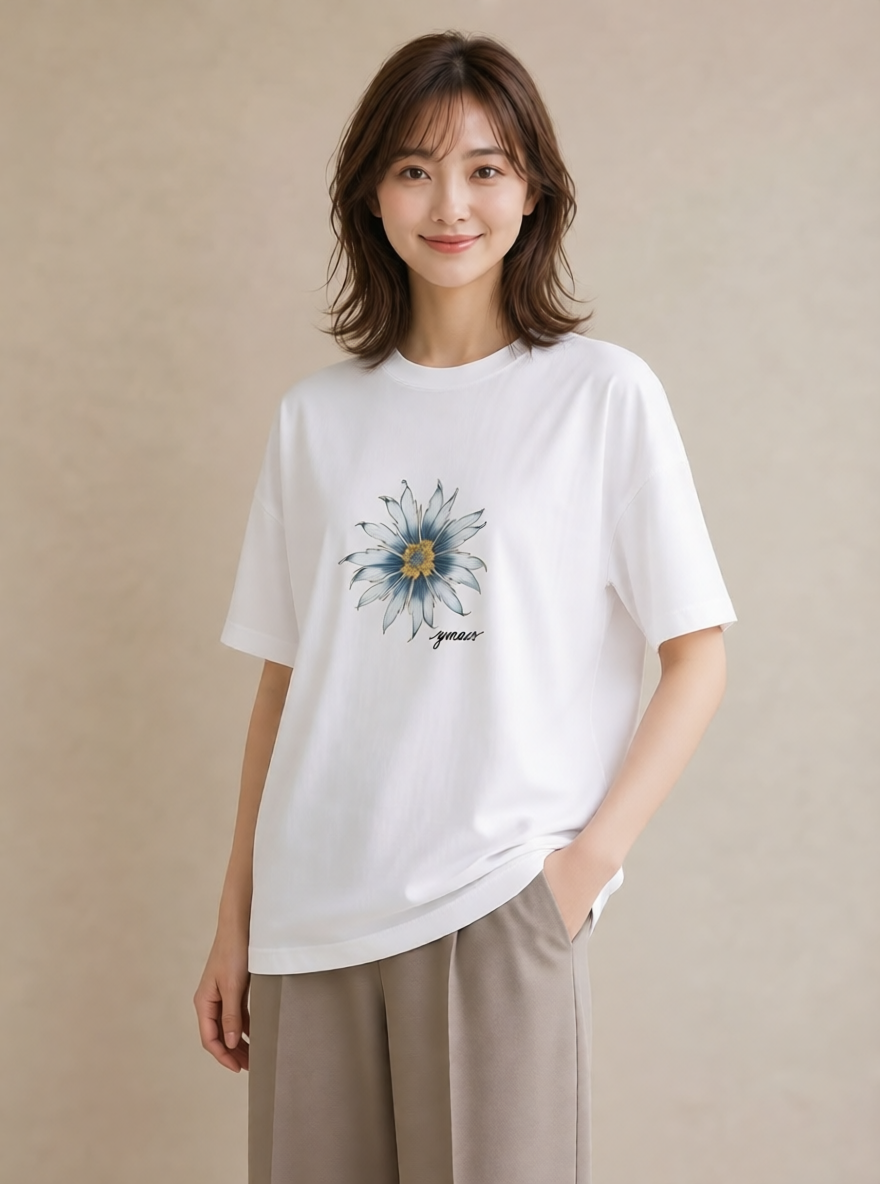 プリントTシャツ レディース 蓮 花 花柄 イラスト 旅行コーデ 女子会 お揃い 白T