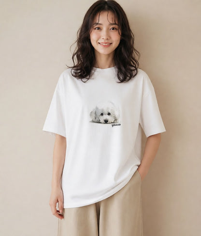 プリントTシャツ レディース ビションフリーゼ 犬 いぬ イラスト 手描き風 お揃い 親子 白T YMAZO