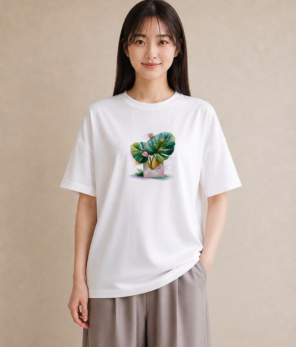 デザインTシャツ レディース モンステラ 植物 ボタニカル イラスト 線画 おしゃれギフト 社会人 白T YMAZO