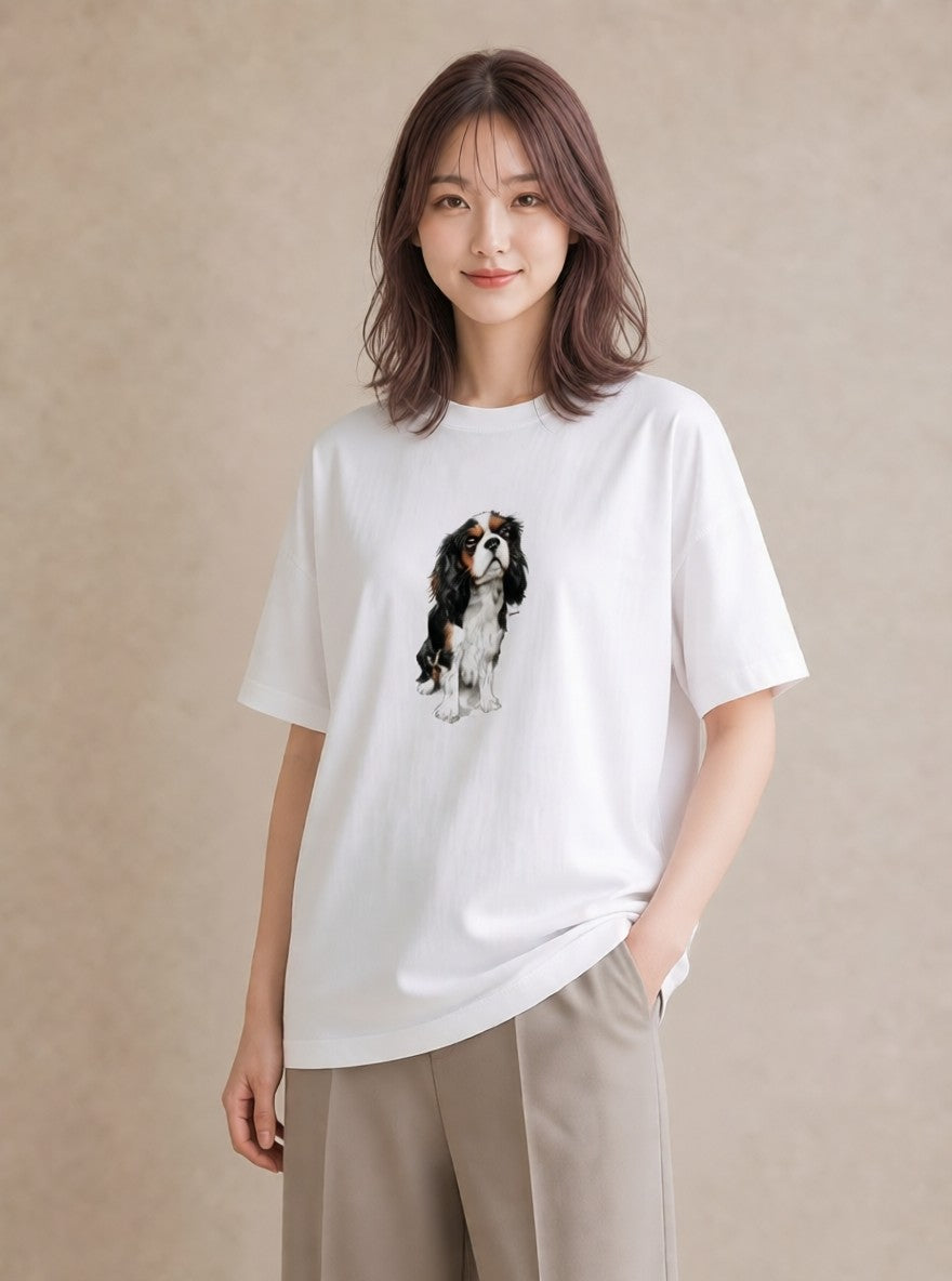 Tシャツ レディース キャバリア 犬 いぬ イラスト 手描き風 旅行 母娘コーデ 白T YMAZO