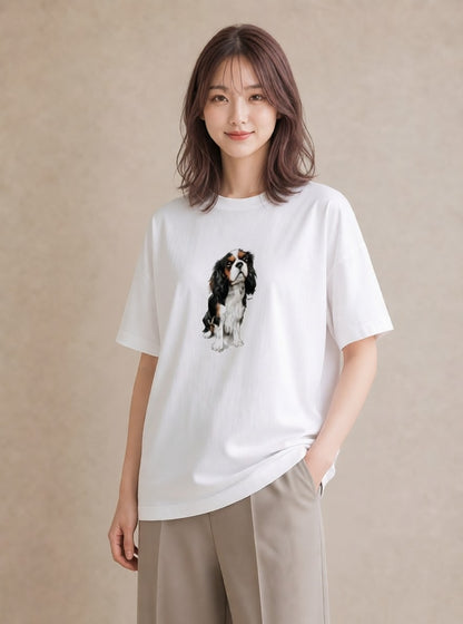 Tシャツ レディース キャバリア 犬 いぬ イラスト 手描き風 旅行 母娘コーデ 白T YMAZO