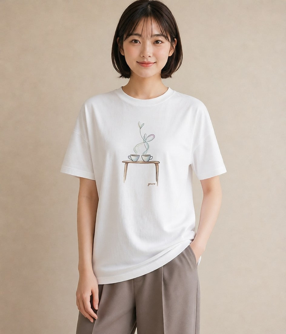 グラフィックTシャツ レディース コーヒー カフェ 珈琲 イラスト 休日コーデ 旅行用 海 白T YMAZO