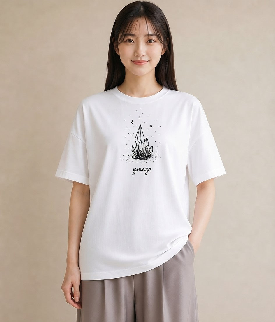 半袖Tシャツ レディース パールピアス アクセサリー ナチュラル アンティーク イラスト 北欧風 夏コーデ 通学 白T YMAZO