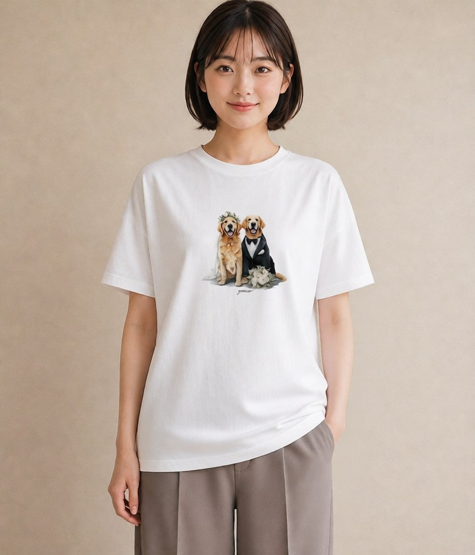 半袖Tシャツ レディース ゴールデンレトリバー ゴールデン 犬 いぬ イラスト ニュアンス 姉妹 送別ギフト 白T YMAZO