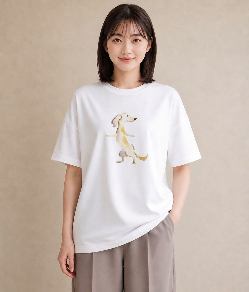 グラフィックTシャツ レディース ミニチュアダックスフンド 犬 いぬ イラスト シック 秋コーデ おしゃれギフト 白T YMAZO