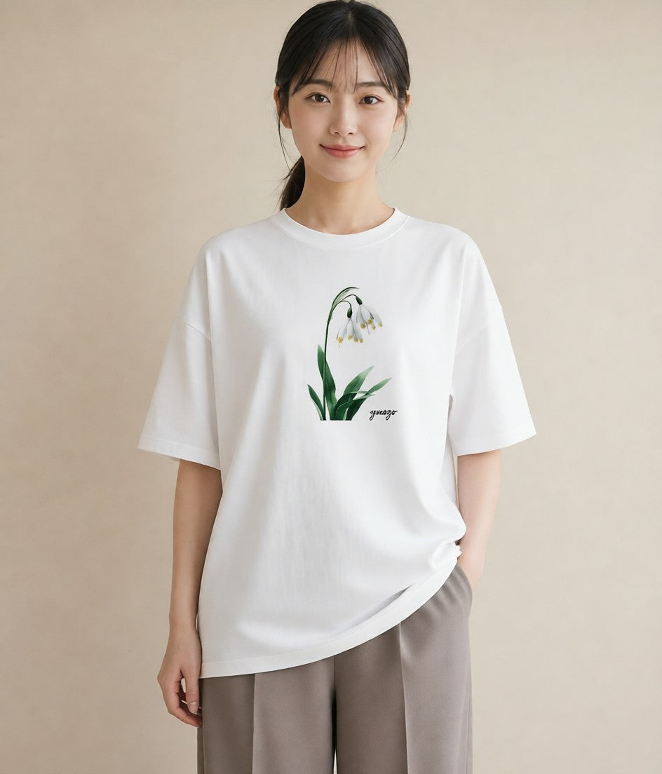 グラフィックTシャツ レディース すずらん 花 花柄 イラスト ポップ 旅行 母娘コーデ 白T YMAZO