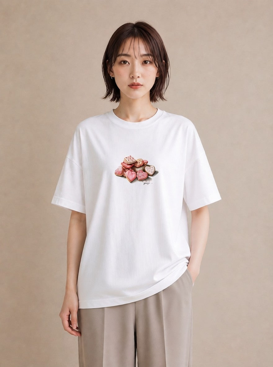グラフィックTシャツ レディース クッキー 食べ物 フード イラスト モード 買い物 夏コーデ 白T YMAZO