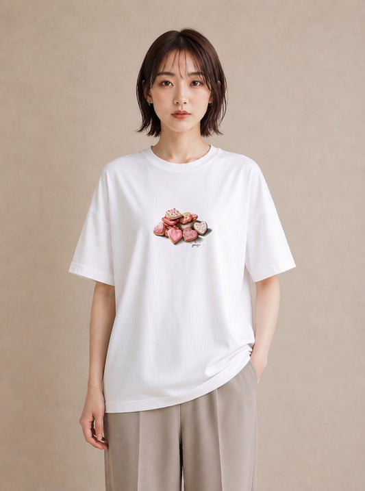 グラフィックTシャツ レディース クッキー 食べ物 フード イラスト モード 買い物 夏コーデ 白T YMAZO
