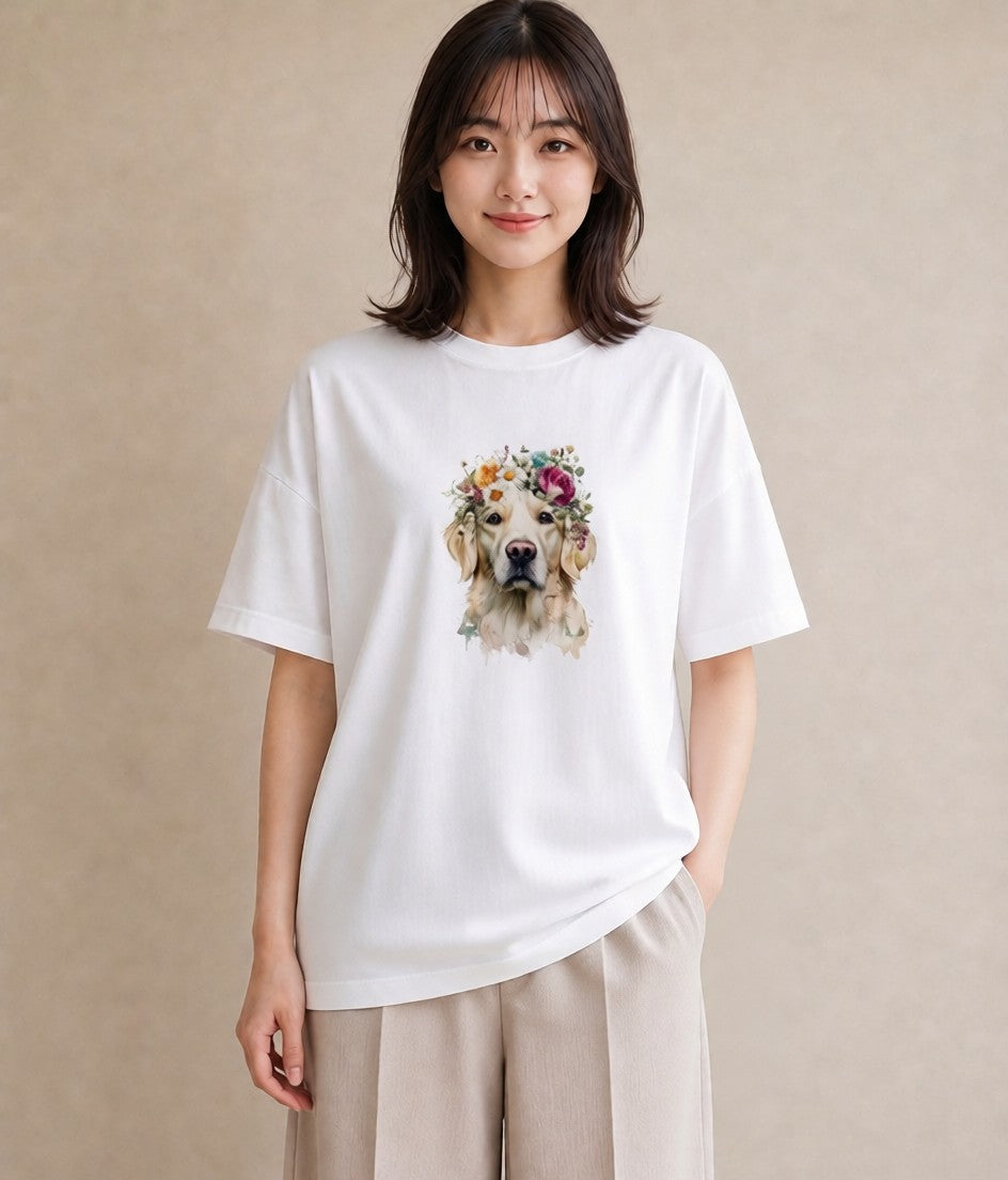 半袖Tシャツ レディース ゴールデンレトリバー ゴールデン 犬 いぬ イラスト シック 帰省 ラフ 白T YMAZO