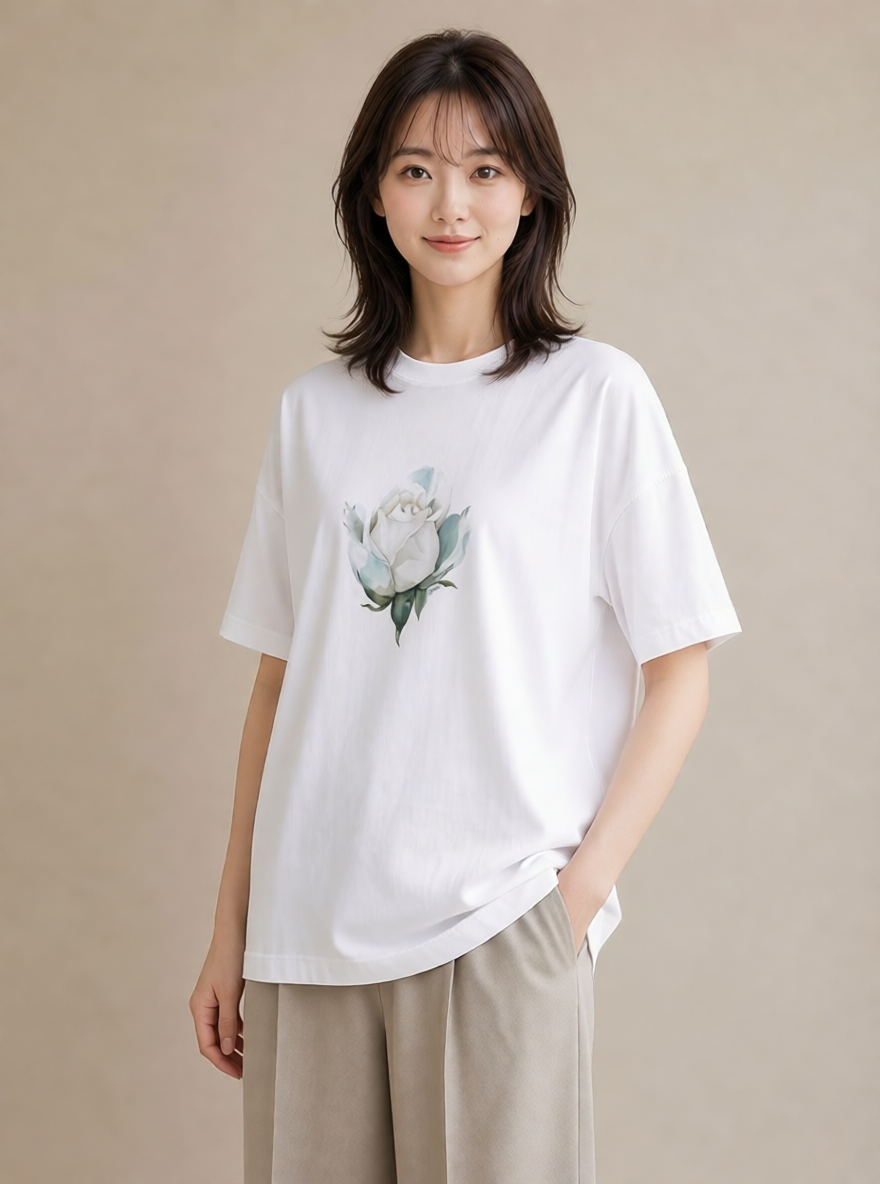グラフィックTシャツ レディース バラ 薔薇 ローズ 花 花柄 イラスト レトロ 旅行 母娘コーデ 白T