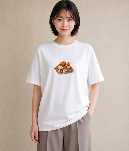 Tシャツ レディース どら焼き 食べ物 フード イラスト お洒落 休日 ペアコーデ 白T YMAZO