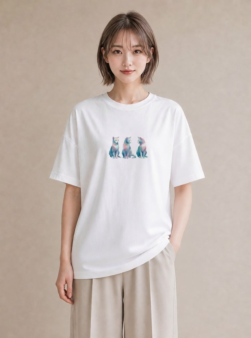 デザインTシャツ レディース スフィンクス 猫 ねこ イラスト カジュアル 海 カフェ巡り 白T YMAZO