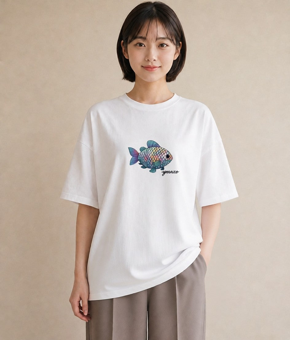 プリントTシャツ レディース グッピー ペット 動物 イラスト ヴィンテージ風 クリスマス 旅行 白T YMAZO