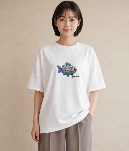 プリントTシャツ レディース グッピー ペット 動物 イラスト ヴィンテージ風 クリスマス 旅行 白T YMAZO