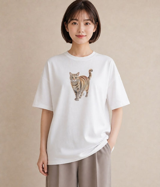 プリントTシャツ レディース スコティッシュフォールド 猫 ねこ イラスト 北欧風 カジュアルコーデ 買い物 白T YMAZO