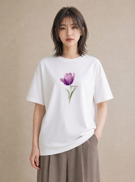 Tシャツ レディース スミレ 花 花柄 イラスト 線画 旅行用 海 白T YMAZO