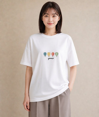 半袖Tシャツ レディース 紙風船 和紙 ナチュラル アンティーク イラスト 淡色 送別ギフト 通勤 白T YMAZO