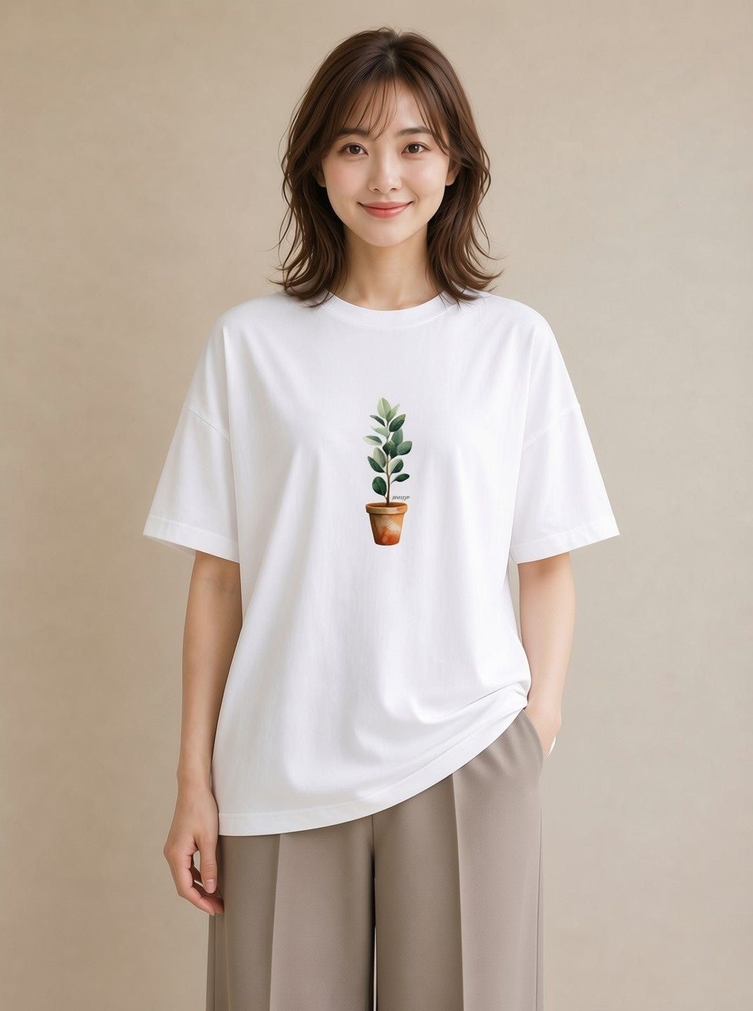 半袖Tシャツ レディース つる 植物 ボタニカル イラスト 可愛い ラフ レイヤード 白T YMAZO