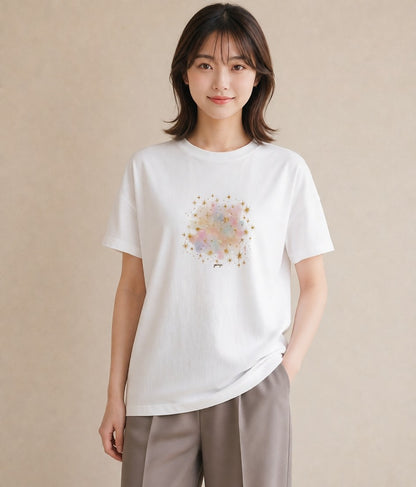 半袖Tシャツ レディース 星空 宇宙 イラスト 淡色 おしゃれギフト 社会人 白T YMAZO
