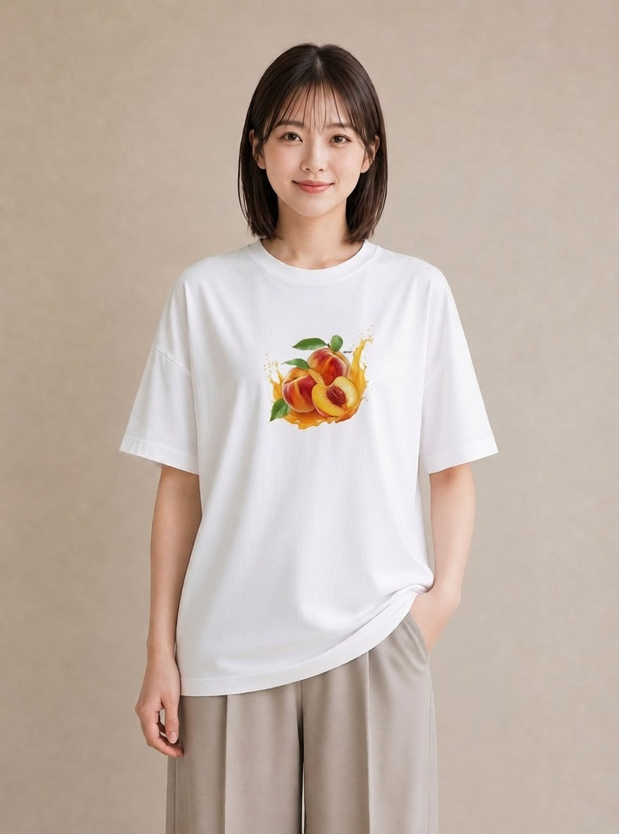 グラフィックTシャツ レディース もも 食べ物 フード イラスト モード おしゃれギフト 社会人 白T YMAZO
