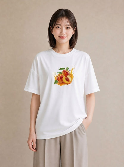 グラフィックTシャツ レディース もも 食べ物 フード イラスト モード おしゃれギフト 社会人 白T YMAZO