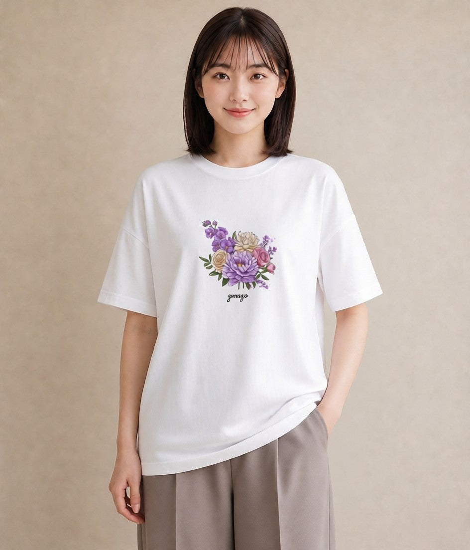 半袖Tシャツ レディース スミレ 花 花柄 イラスト 旅行コーデ デート 帰省 白T YMAZO