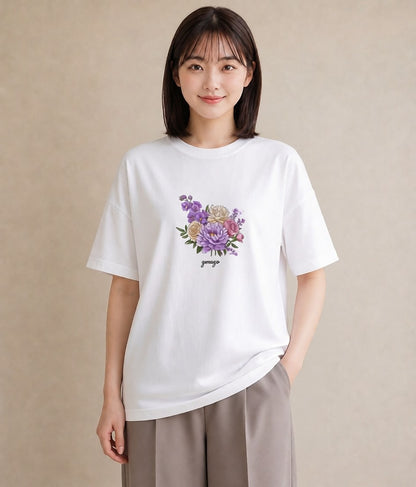 半袖Tシャツ レディース スミレ 花 花柄 イラスト 旅行コーデ デート 帰省 白T YMAZO
