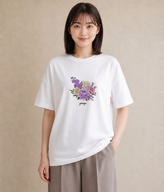 半袖Tシャツ レディース スミレ 花 花柄 イラスト 旅行コーデ デート 帰省 白T YMAZO