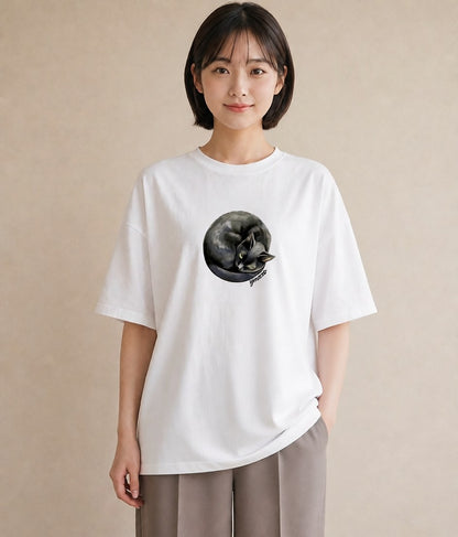 半袖Tシャツ レディース しっぽ 猫 ねこ イラスト 休日コーデ 誕生日プレゼント 綿100 白T YMAZO