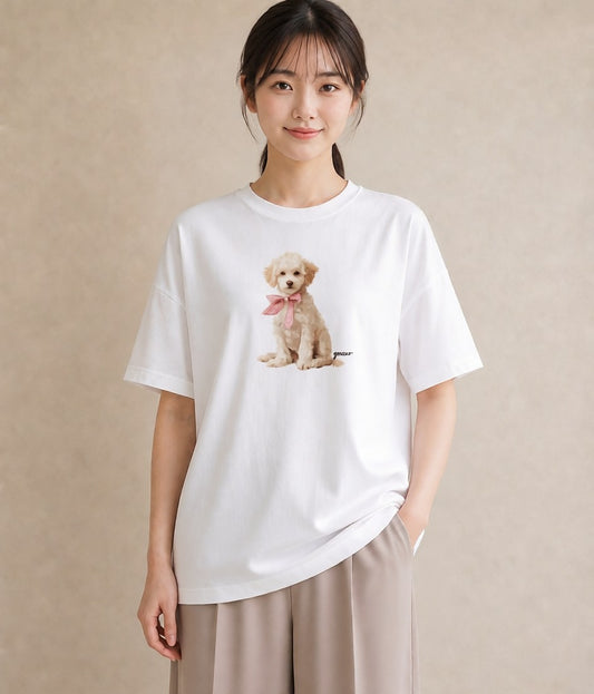 デザインTシャツ レディース わんちゃん 犬 いぬ イラスト 普段使い 友達ギフト 部屋着 白T YMAZO