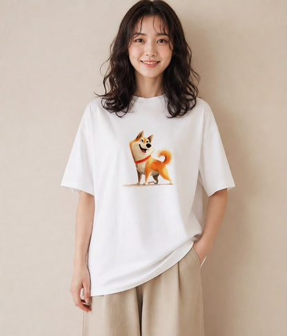 Tシャツ レディース 柴犬 しばいぬ 犬 いぬ イラスト 旅行コーデ 通勤 在宅 白T YMAZO