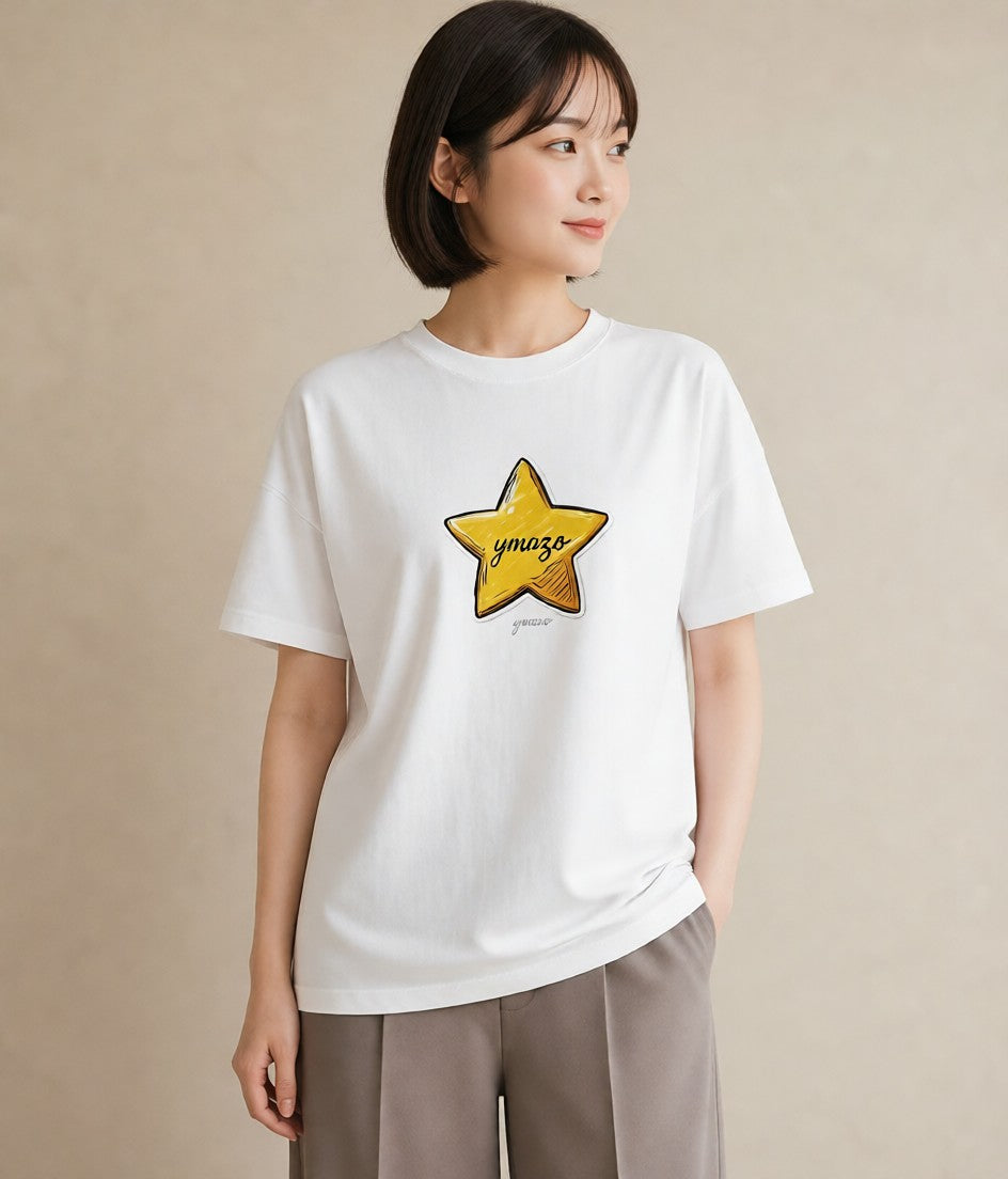 プリントTシャツ レディース 流れ星 星空 宇宙 イラスト アート風 帰省 ラフ 白T YMAZO