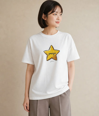 プリントTシャツ レディース 流れ星 星空 宇宙 イラスト アート風 帰省 ラフ 白T YMAZO