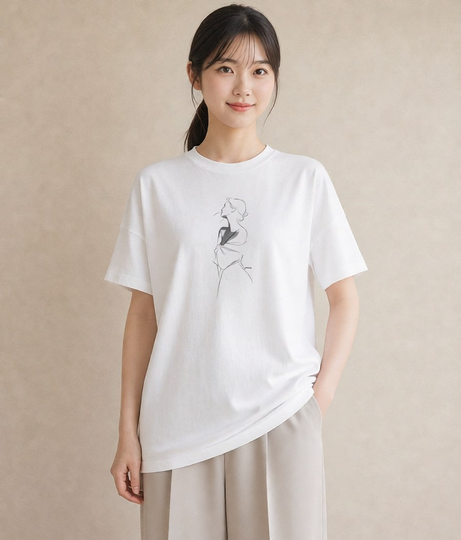 プリントTシャツ レディース 女の子 ガール 後ろ姿 イラスト 旅行コーデ ルームウェア ギフト 白T YMAZO
