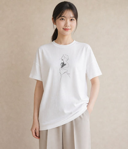 プリントTシャツ レディース 女の子 ガール 後ろ姿 イラスト 旅行コーデ ルームウェア ギフト 白T YMAZO