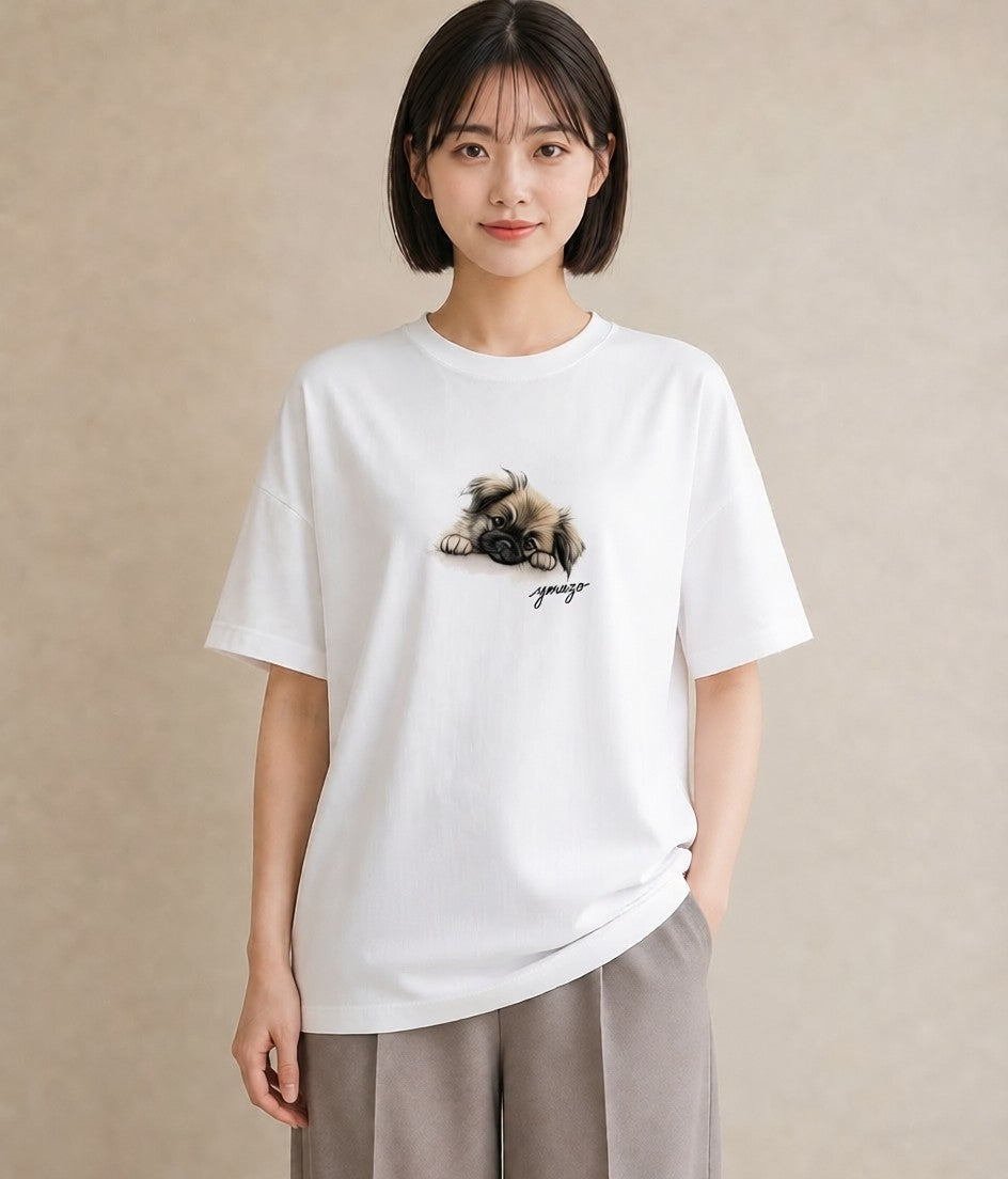 プリントTシャツ レディース 狆 犬 いぬ イラスト お洒落 姉妹 送別ギフト 白T YMAZO
