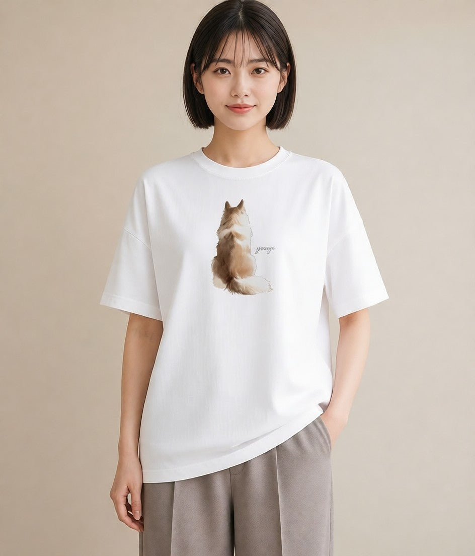 グラフィックTシャツ レディース 愛猫 猫 ねこ イラスト 上品 20代 カジュアルコーデ 白T YMAZO
