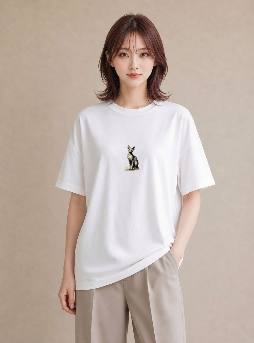 Tシャツ レディース スフィンクス 猫 ねこ イラスト お洒落 女性向けギフト 散歩 白T YMAZO