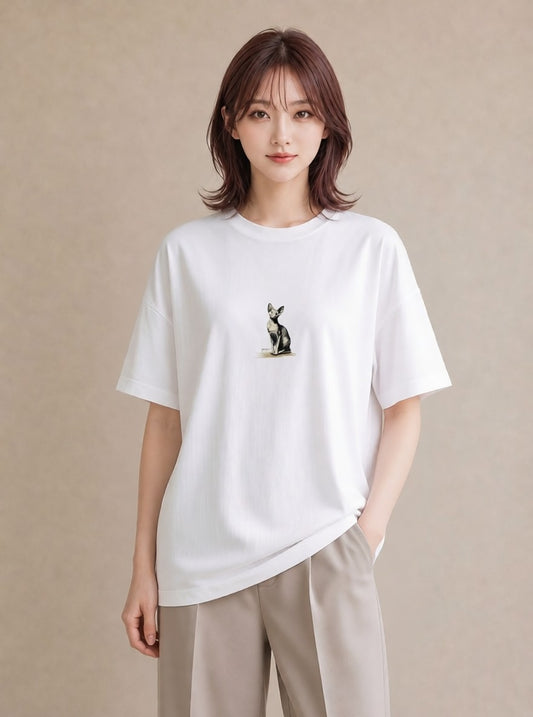 Tシャツ レディース スフィンクス 猫 ねこ イラスト お洒落 女性向けギフト 散歩 白T YMAZO