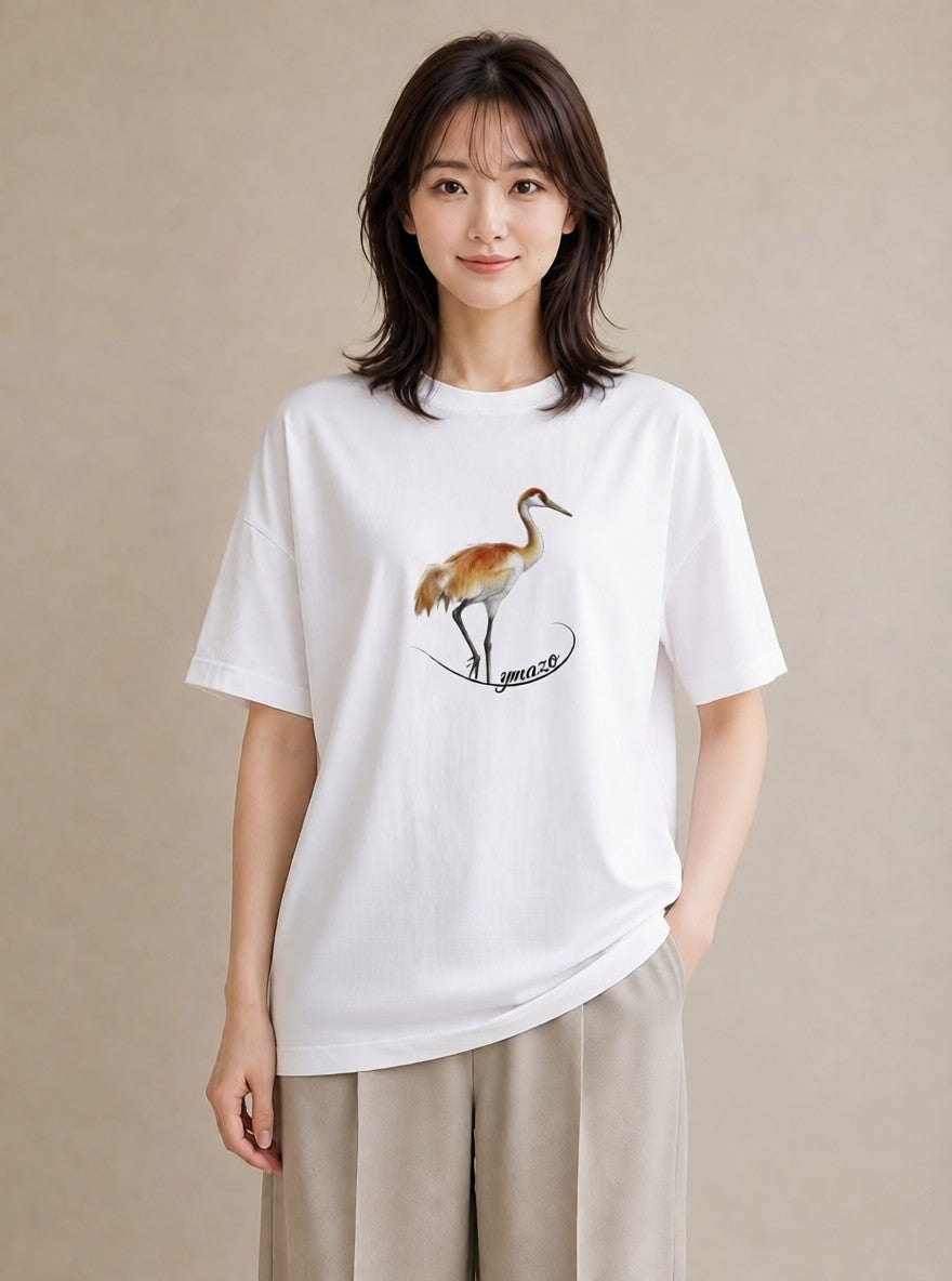 半袖Tシャツ レディース ハシビロコウ 動物 アニマル イラスト カフェコーデ 夏コーデ 通学 白T YMAZO