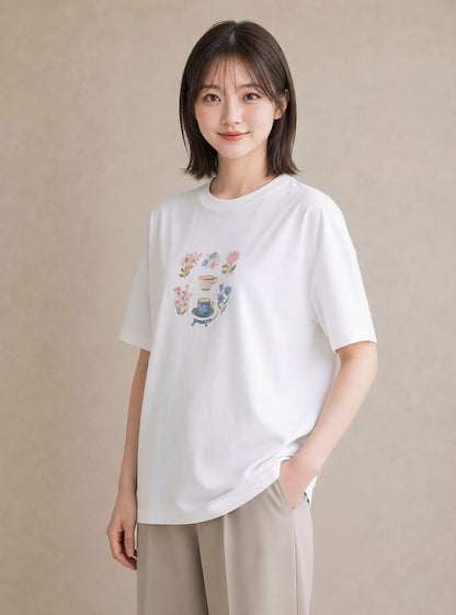 プリントTシャツ レディース ハーブティー 食べ物 フード イラスト 休日コーデ 夏コーデ 通学 白T YMAZO
