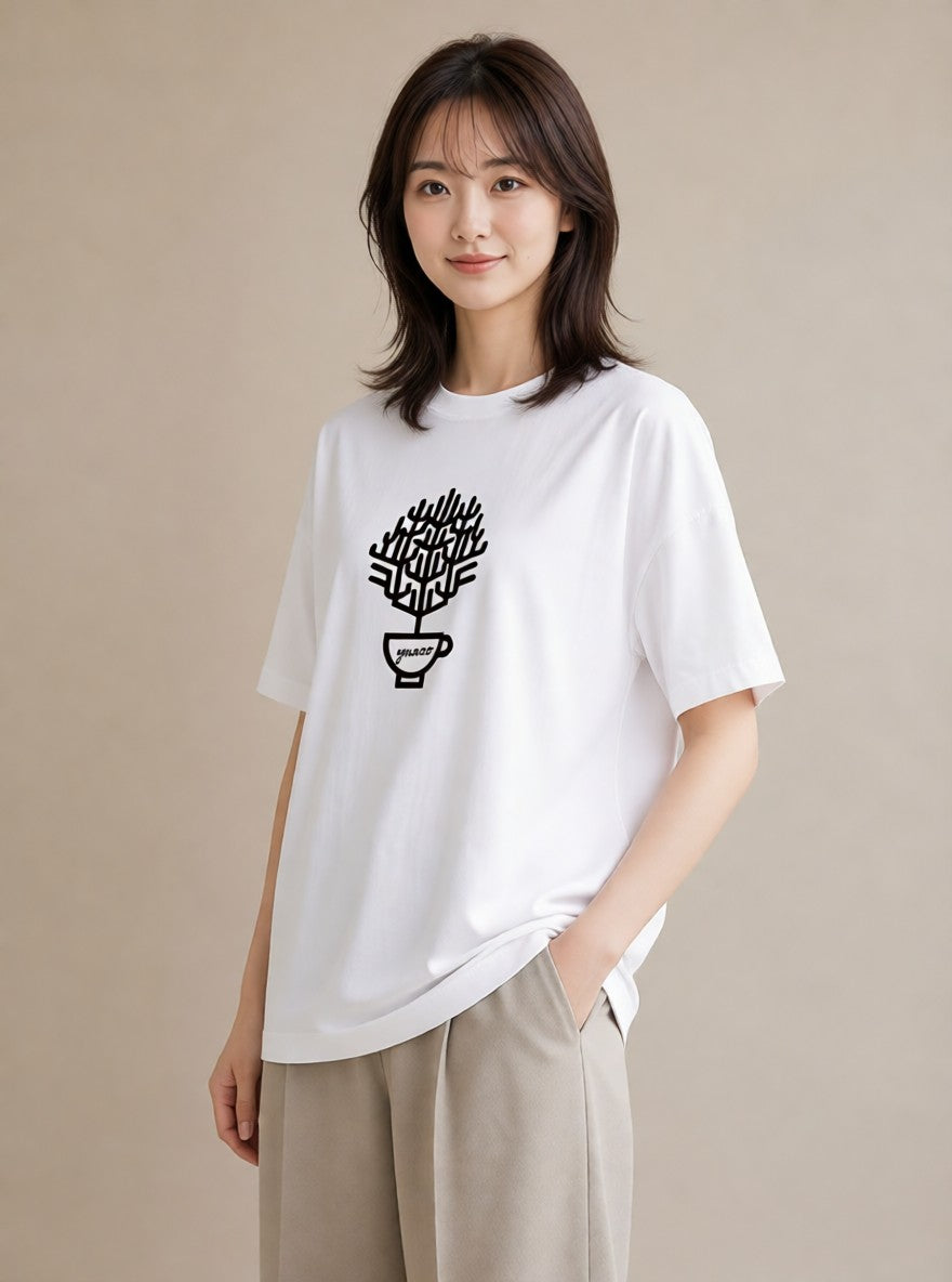 半袖Tシャツ レディース コーヒー カフェ 珈琲 イラスト シック ルームウェア ギフト 白T YMAZO