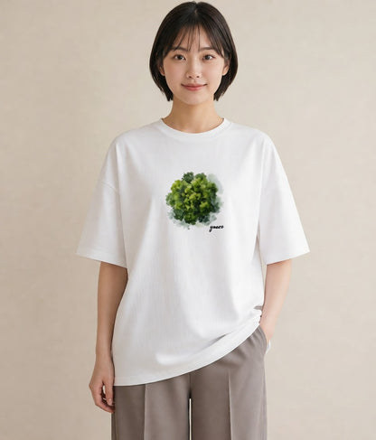 半袖Tシャツ レディース 苔 植物 ボタニカル イラスト ゆるコーデ 買い物 夏コーデ 白T YMAZO