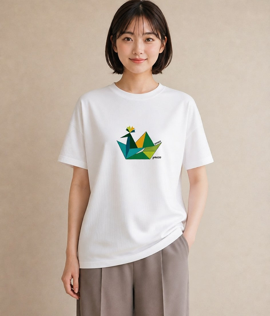 グラフィックTシャツ レディース 折り鶴 折り紙 ナチュラル アンティーク イラスト ニュアンス 送別ギフト 通勤 白T YMAZO