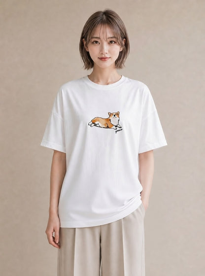 半袖Tシャツ レディース ウェルシュコーギー コーギー 犬 いぬ イラスト お洒落 ホワイトデー 春服 白T YMAZO