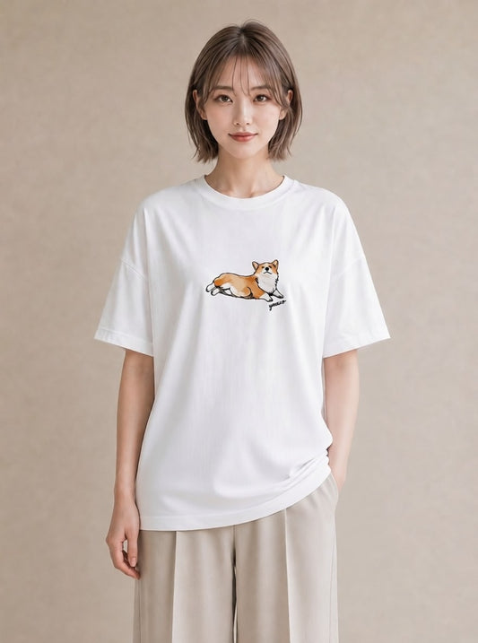 半袖Tシャツ レディース ウェルシュコーギー コーギー 犬 いぬ イラスト お洒落 ホワイトデー 春服 白T YMAZO